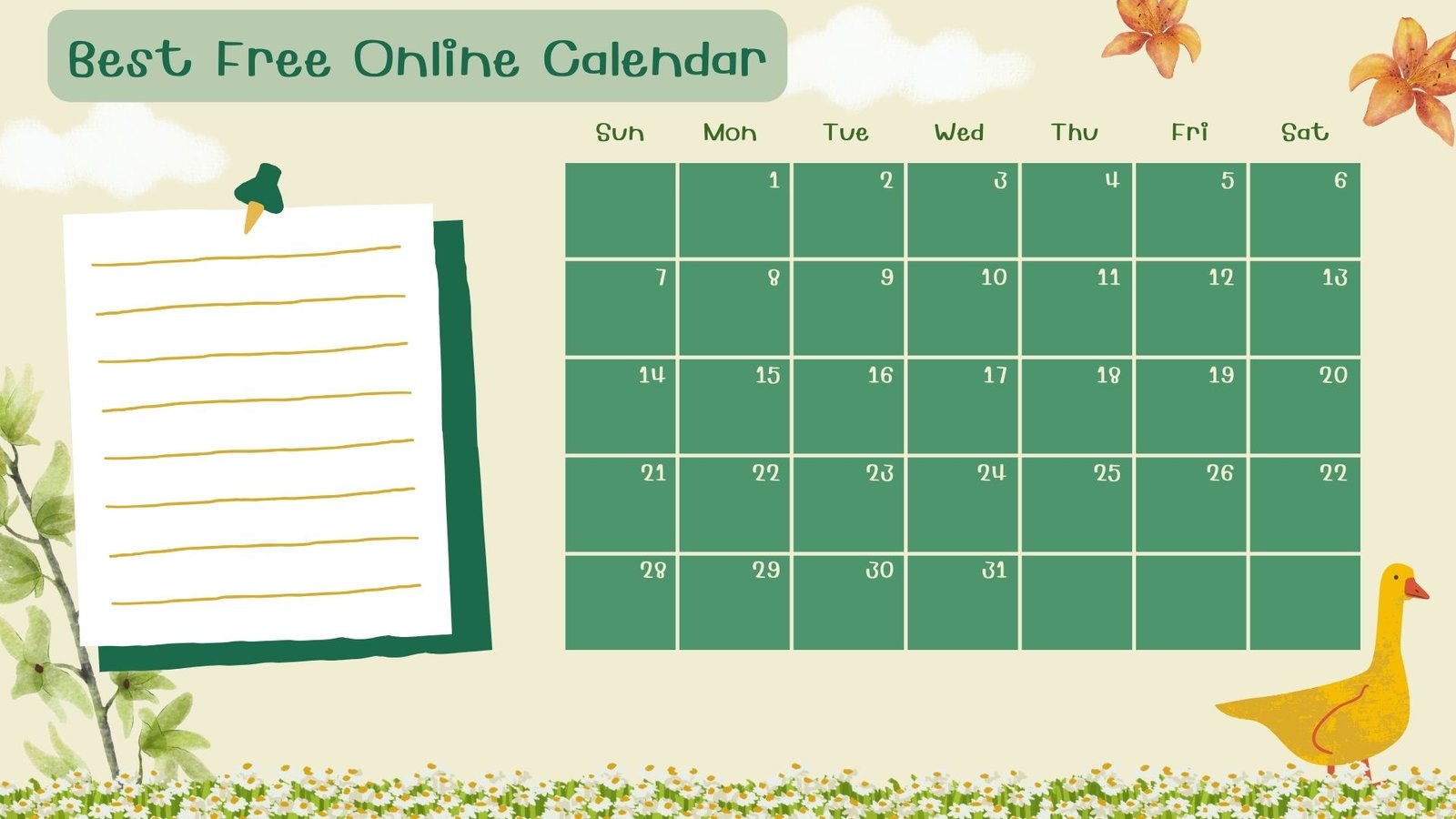 Floral Cute Monthly Calendar 2024 Calendar