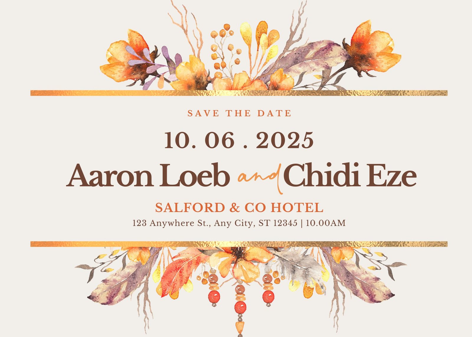 Orange Floral Wedding Invitation Template