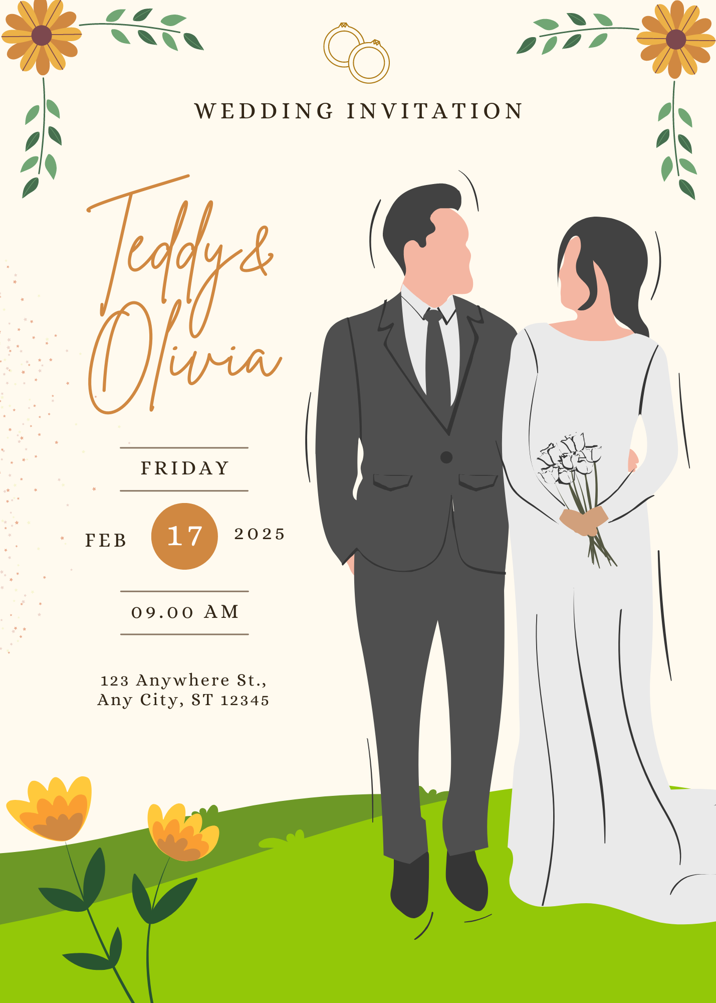 Yellow Green Wedding Invitation Template Free