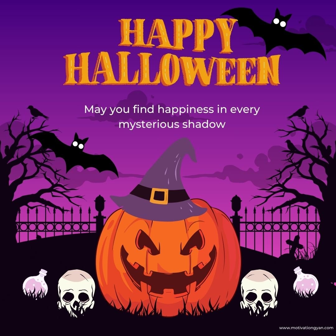 Halloween Wallpaper On Purple Background With Haunted Pumpkin